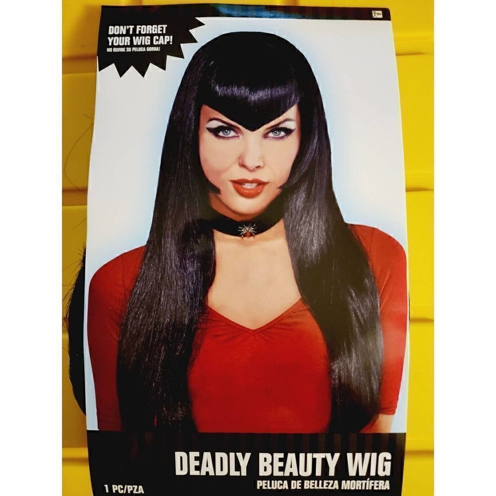 Amscan Deadly Beauty Wig Long Black Hair Vixen Adult Costume Accessory NEW